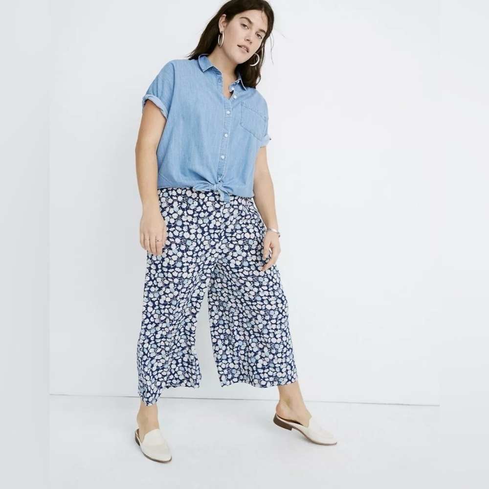 Madewell Blue and White Wide-Leg Pants